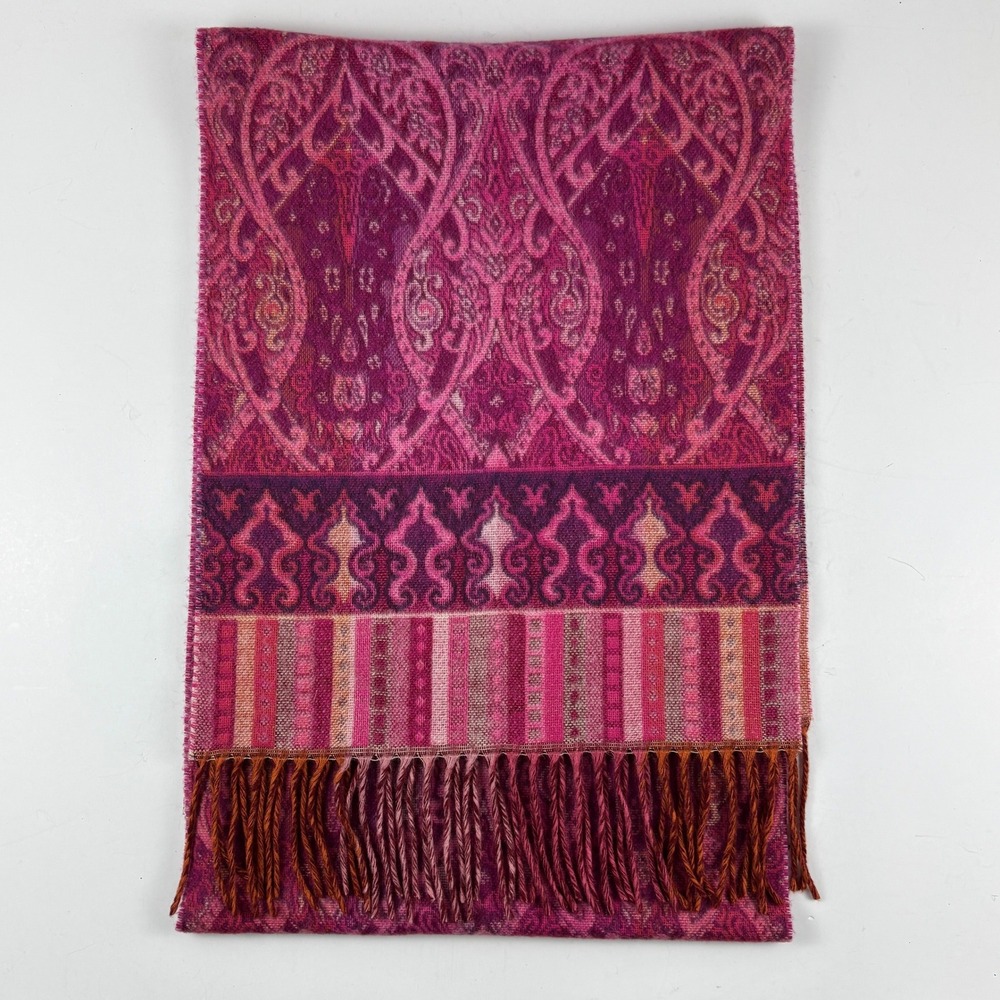 Scarf Womens OS Pink Paisley Damask Fringe Trim Boho Woven Super Soft Cozy